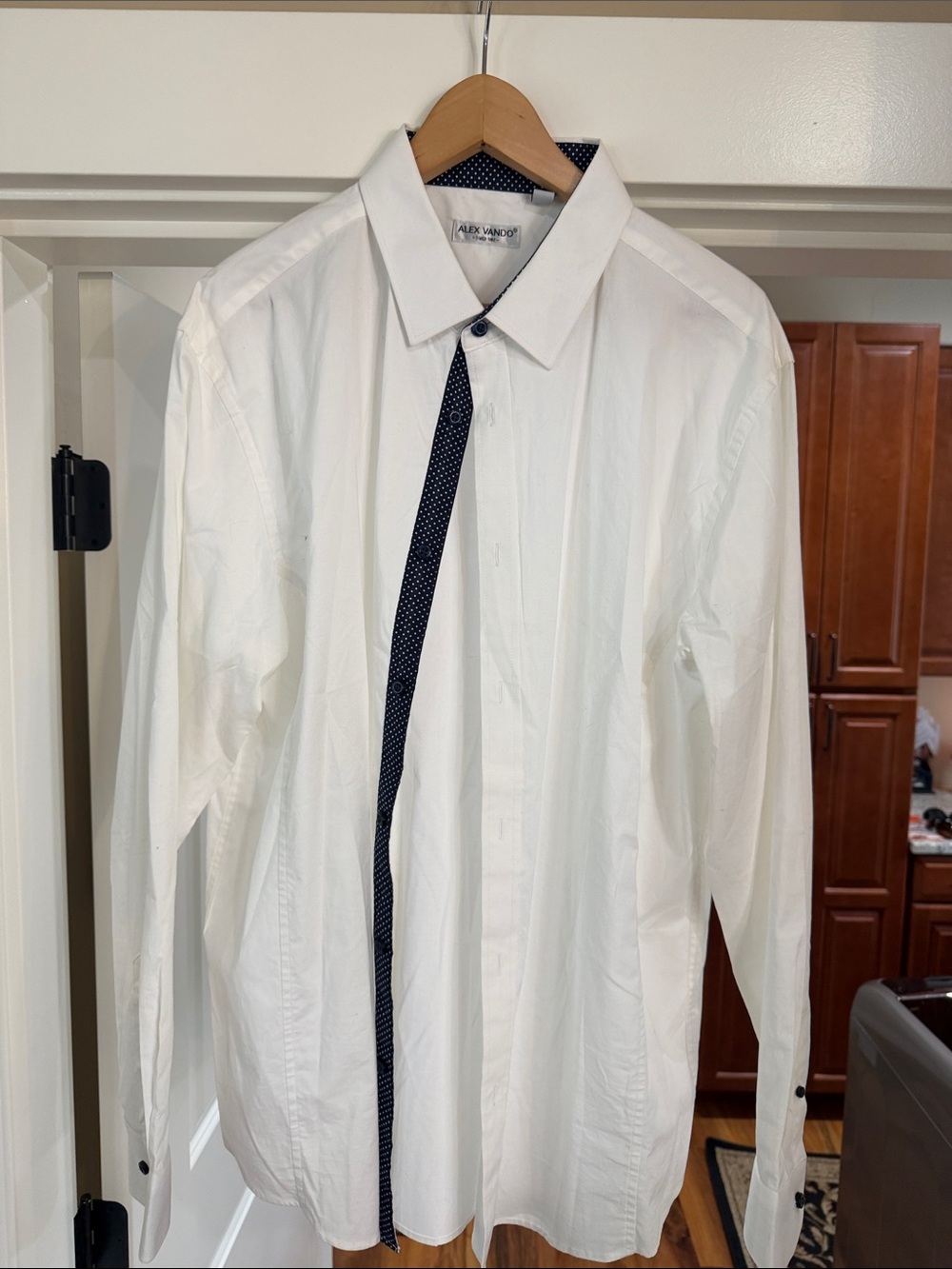 White Dress Shirt with Navy Trim by Alex Vanco